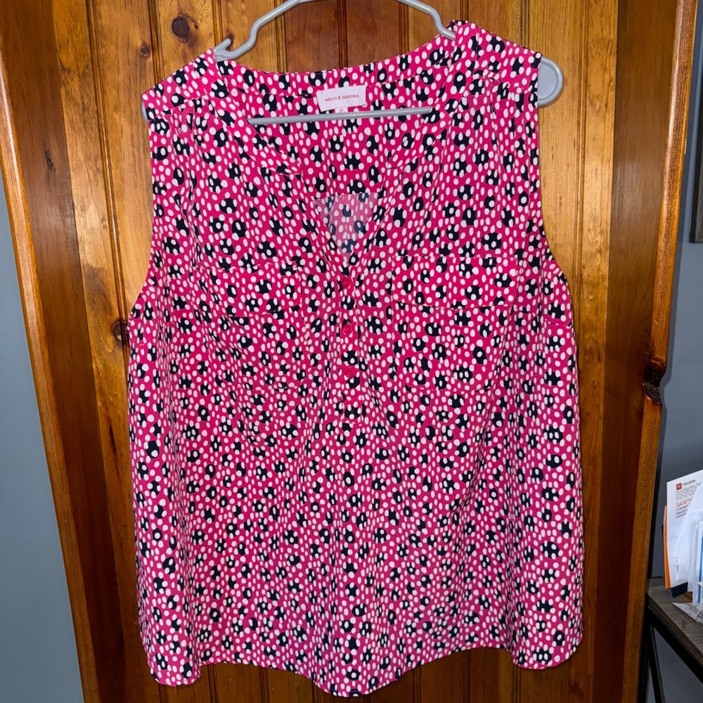 Molly Isadora Women's 2X‎ Pink Black White Polka Dot Sleeveless Blouse Top